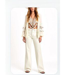 ZARA White Boho Fringe Frayed Raw Hem button down Jeans Size 4
